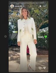 Screenshot of Amanda Balionis all white outfit. Image via Instagram/@balionis